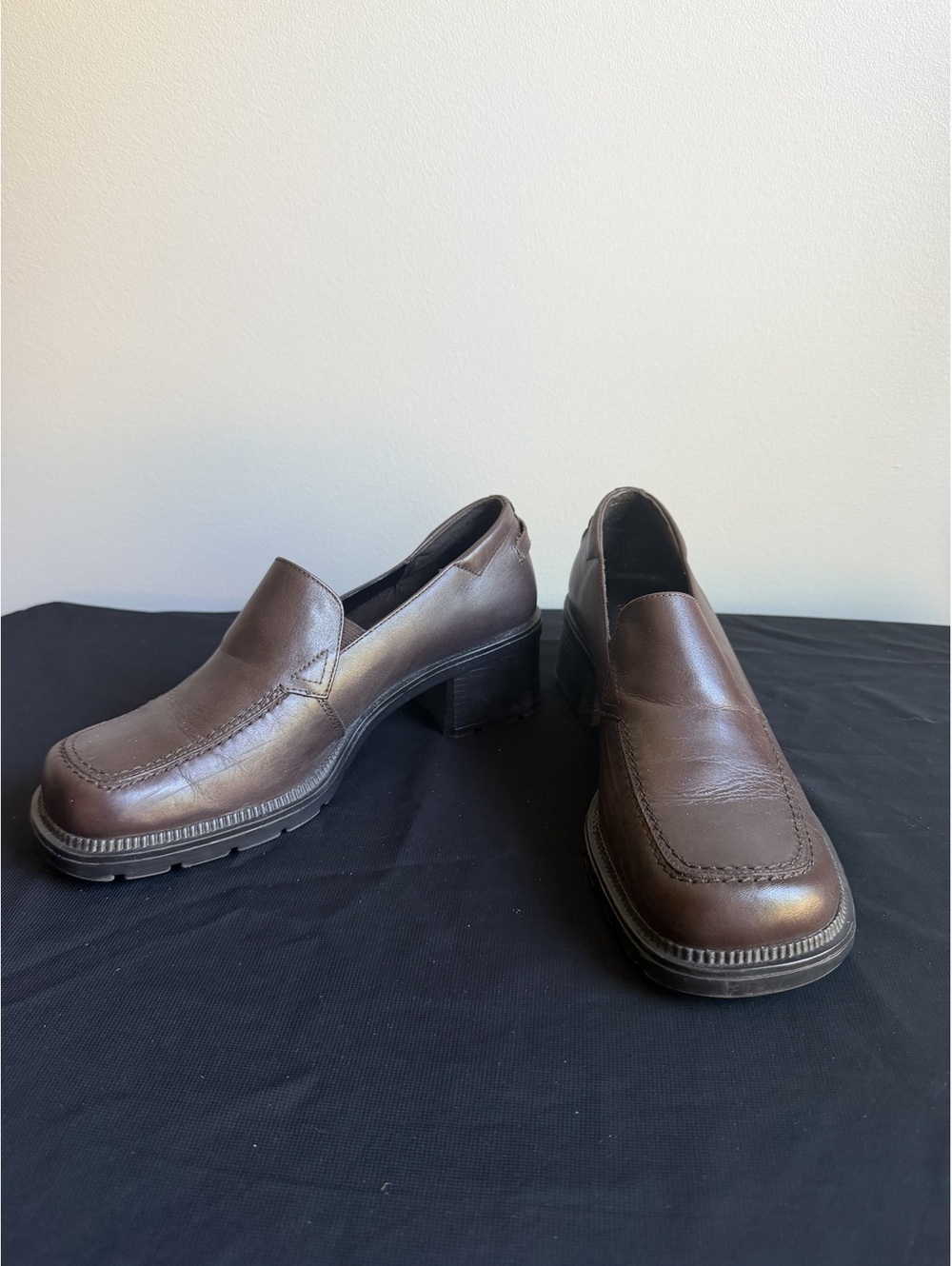 CC Hughes leather upper chunky heel loafers